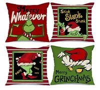 Pro-Noke Christmas Pillow Covers 18x18 Set of 4 for Christmas Decorations Christmas Farmhouse Decor for Couch The Grinch Stripe Pillows Winter Holiday(Not include Insert or filler) (4Pcs)