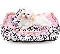 Pro-Noke Cute Pink Puppy Sleeping Mat Bed with Leopard Pattern Round Square Shape Cat Dog Sofa Bed Pet House Nest Cave