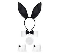 Pro-Noke Easter Bunny Costume Set Rabbit Ear Headband Bow Tie Cuffs Tail Cosplay Costume Accessories Set (Set of 4, Black)
