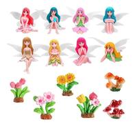 Pro-Noke Fairy Garden Accessories,Resin Miniature Fairy Figurines with Wings, Mini Fairies, Cute Tiny Mushroom and Flowers for Fairy Garden Small Fairies for Decor Cake, Landscapes (14PCS)