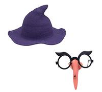 Pro-Noke Kids Knitted Witch Hat Novelty Disguise Glasses Witch Nose Halloween Cosplay Costume Accessories (Purple)
