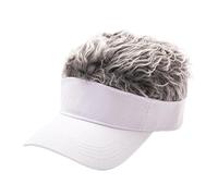 Pro-Noke Men's Visor Cap with Novelty Spiked Wig, Adjustable Baseball Golf Hat, Funny Fake Hair Cap for Party, Cosplay, Halloween, Christmas & Outdoor Sports Funny Gift (White + Grey)