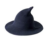 Pro-Noke Women Halloween Witch Hat Modern Wool Sharp Pointed Witch Hat for Halloween Christmas Costume Party (Navy)