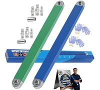 PRO - Offset Extension Wrench Set, 15-Inch Impact Ready Tight Reach Wrench with 1/4", 3/8", 1/2" Square Drive Adapters, High Torque Zero Offset Wrenchs Tool for Automotive Repair (Blue+Green)