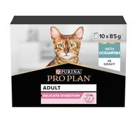 PRO PLAN® Adult 1+ DELICATE DIGESTION with Ocean Fish in Gravy Wet Cat Food Pouches 10x85g, Pack of 4