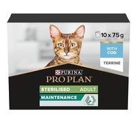 PRO PLAN® Adult 1+ STERILISED MAINTENANCE Terrine with Cod Wet Cat Food Pouches 10x75g, Pack of 4