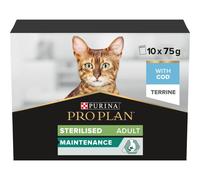 PRO PLAN Adult 1+ STERILISED MAINTENANCE Terrine with Cod Wet Cat Food Pouches 10x75g, Pack of 4