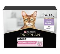 PRO PLAN® Adult 1+ DELICATE DIGESTION with Turkey in Gravy Wet Cat Food Pouches 10x85g, Pack of 4