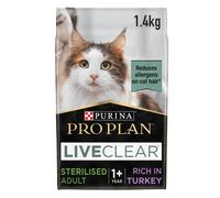PRO PLAN® LIVECLEAR® Adult 1+ STERILISED Rich in Turkey Dry Cat Food 1.4kg,