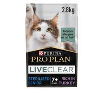 PRO PLAN? LIVECLEAR? Senior 7+ STERILISED Rich in Turkey Dry Cat Food 2.8kg, For Neutered Cats