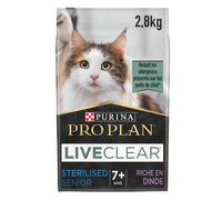 PRO PLAN? LIVECLEAR? Senior 7+ STERILISED Rich in Turkey Dry Cat Food 2.8kg, For Neutered Cats