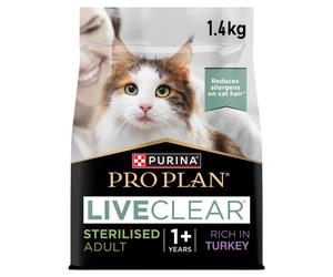 PRO PLAN LIVECLEAR Sterilised Turkey Dry Cat Food - 1.4kg