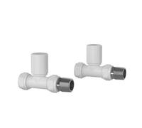Pro Plus White Radiator Valve Straight Pair Round Handwheel