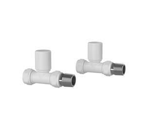 Pro Plus White Radiator Valve Straight Pair Round Handwheel