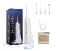 Pro Portable WaterFlosser,Cordless Oral Irrigator with 4 Modes & 4 Jet Tips,USB Rechargeable Ipx7 Waterproof Water Flossing,360° Rotating Nozzle,320ml Large Tank,for Teeth/Braces Cleaning (White)