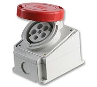 PRO POWER 32A 415V Surface Mount CEE Socket - 3P+N+E, Red, IP67, Industrial Panel Mount