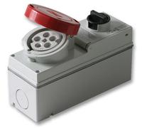 Pro Power - 32A, 415V, Switched Interlocked Vertical Cee Socket, 3P+N+E, Red