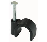 PRO POWER Round Cable Clips, Black, 8mm | Nail Mount PE Clips for Wood, Masonry & Board, 100 Pack - PP01620