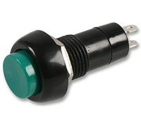 PRO POWER Round Push Button Switch, Momentary, SPST, Off-On, 1A, 125V / 250V, 12mm - Green - Panel Mount - PPW01074