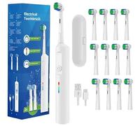 Pro Rotating Electric Sonic Toothbrush, 12 Replacement Brush Heads, 5 Modes with Smart Timer, USB-C Rechargeable, IPX7 Waterproof, Teeth Whitening & Gum Care with Travel Case (White)