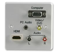 PRO SIGNAL 1 Gang Multimedia Wall Plate - HDMI, VGA, RCA Phono, Composite Video & 3.5mm Audio Jack - White - PELR0061