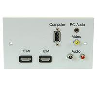 PRO SIGNAL 2 Gang Multimedia Wall Plate - 2x HDMI, VGA, Phono Audio/Video, 3.5mm Jack - UK AV Faceplate - PELR0067