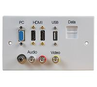 PRO SIGNAL 2 Gang Multimedia Wall Plate - 2x HDMI, VGA, USB-A, RJ45, RCA Phono & Composite Video Sockets - Plug & Play Faceplate, White - PELR0107