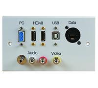 PRO SIGNAL 2 Gang Multimedia Wall Plate - 2x HDMI, VGA, USB-B, RJ45, RCA & Composite AV Sockets - Plug & Play Double Gang Faceplate, White - PELR0103