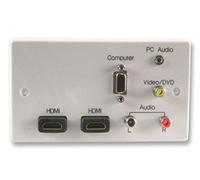 PRO SIGNAL 2 Gang Multimedia Wall Plate with 2 HDMI, RCA Phono Audio & Composite Video, VGA & 3.5mm Stereo Jack Sockets - PELR0068