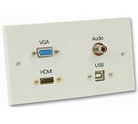 PRO SIGNAL 2 Gang Multimedia Wallplate - HDMI, VGA, USB Type B & 3.5mm Jack Sockets, Plug & Play, White, 146x86mm