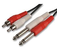 PRO SIGNAL 2x Phono (RCA) Plug to 2x 6.35mm Mono Jack Plug Lead, 1.8m Black - Audio Interconnection Cable - PSG03286