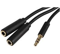 Pro Signal PSG3108-10M 3.5mm Stereo Plug to 2x 3.5mm Stereo Socket Slim Lead, 10m, Black