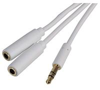 Pro Signal PSG3115-7.5M 3.5mm Stereo Plug to 2x 3.5mm Stereo Socket Slim Lead, 7.5m, White