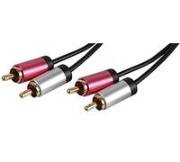 Pro Signal PSG3202-5M Slim 2x Phono (RCA) Plug to 2x Phono Plug Lead with Aluminium Head shells, 5m Black