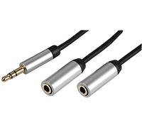 Pro Signal PSG3213-0.5M 3.5mm Stereo Plug to 2x 3.5mm Stereo Socket Slim Lead with Aluminium Head shells, 0.5m Black