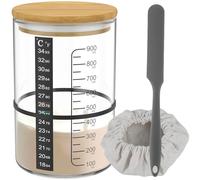 Pro Sourdough Starter Kit with 900ml Sourdough Starter Jar, Wooden Lid, Rubber String, Silicone Spatula, Cloth Cap and Temperature Paper, Sourdough Bread Baking Supplies for Making Delicious Breads