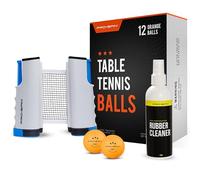 PRO-SPIN Ping Pong Accesory Bundle - Retractable Ping Pong Net, 12 High-Performance Ping Pong Balls & Table Tennis Rubber Cleaner - Durable 40+ ABS Balls, Portable Net, 200ml Cleaner Kit