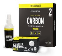 PRO-SPIN Ping Pong Paddle Bundle with Table Tennis Rubber Cleaner - 2 Carbon Fibre Rackets, 7-Ply Blade, 2.0mm Sponge - Includes Paddle Case and 10 Elite Balls