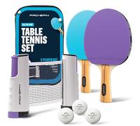 PRO-SPIN Portable Ping Pong Set with Retractable Ping Pong Net for Any Table, All-in-One Table Tennis Set with Table Tennis Bats, Balls & Case, TableTop Family Game (Purple|Blue, 2-Player Set)