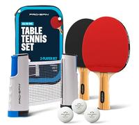 PRO-SPIN Portable Ping Pong Set with Retractable Ping Pong Net for Any Table, All-in-One Table Tennis Set with Table Tennis Bats, Balls & Case, TableTop Family Game (Red, 2-Player Set)