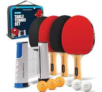 PRO-SPIN Portable Ping Pong Set with Retractable Ping Pong Net for Any Table, All-in-One Table Tennis Set with Table Tennis Bats, Balls & Case, TableTop Family Game (Red, 4-Player Set)