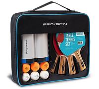 PRO-SPIN Portable Table Tennis Set | Premium All-in-One Kit with Retractable Table Tennis Net for Any Table, Bats, 3-Star Ping Pong Balls & Storage Case (4-Player Set, Red)