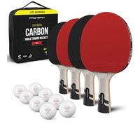 PRO-SPIN Racchetta Ping Pong in Fibra di Carbonio -7 strati, Gomma Offensiva, Spugna 2 mm, Dai il Massimo con la Racchetta Ping Pong Serie Élite in Carbonio (Set da 4 Giocator, A Rosso)