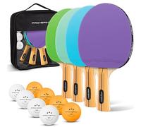 PRO-SPIN Table Tennis Bats - High-Performance Table Tennis Set with Premium 3-Star Ping Pong Balls & Compact Storage Case (4-Player Set, Purple/Blue/Mint/Green)