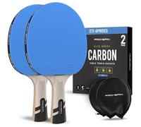 PRO-SPIN Table Tennis Bats | ITTF Approved Rubber | 7-Ply Blade with Carbon Fibre | 2.0mm Sponge | Professional Ping Pong Racket with Protective Cover (2-Pack, Blue)