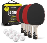 PRO-SPIN Table Tennis Bats | ITTF Approved Rubber | 7-Ply Blade with Carbon Fibre | 2.0mm Sponge | Professional Ping Pong Racket with Protective Cover (4-Pack with Balls, Red)
