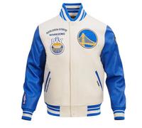 Pro Standard Mens NBA Golden State Warriors Retro Classics Varsity Jacket Eggshell/Royal Blue M