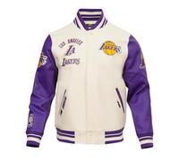 Pro Standard Men's NBA Retro Classics Ribbed Wool Varsity Jacket, Eggshell/Purple, M