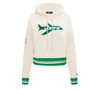 Pro Standard Womens NFL New York Jets Retro Classics Cropped Pullover Hoodie Eggshell/Kelly Green L