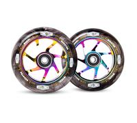 Pro Stunt Scooter Wheels 100mm24mm Watercolor Effect with ABEC-9 Bearings Installed 2-Pack Scooter Replacement Wheels (Black PU Rainbow Core)